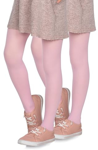Looksy, confezione da 2 paia di collant opachi per ragazze, in morbida microfibra, con piede, calze per bambini, per danza, scuola, balletto, 40 DEN, età 3-12 anni [Prodotto in Italia], Pink, 5-6