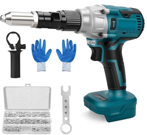 Akku Nietzange Kompatibel mit Makita 18V Batterie, Bürstenloses Elektrisches Nietwerkzeug Automatischer Popnietenzange für 2.4-4.8 mm Blindnieten mit 175pcs Nieten (ohne Akku)