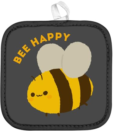 Manique de Cuisine - Abeille Bee Happy Illustration Humour Mignon - (17 x 17 cm)