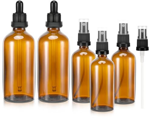 Zikenis 5 pezzi Braun nebulizzatore, 2 x 100 ml, 3 x 50 ml, con protezione UV, contagocce sostituibili e punte spray, forte tenuta, portatile, riutilizzabile, vetro, marrone