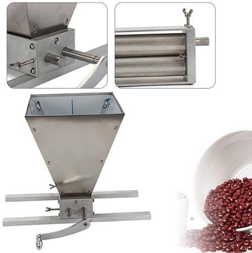 LBMED Frantoio per Malto Manuale, Mulino in Polvere per Cereali da 4L con 2 Rulli, Distanza dei Rulli Regolabile 0,1-2,5 Mm,Effetto Uniforme, per Mais, Chicchi caffè, Grano, Cereali, Avena