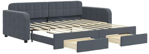 vidaXL Tagesbett Ausziehbar mit Schubladen Dunkelgrau 90x190 cm Samt