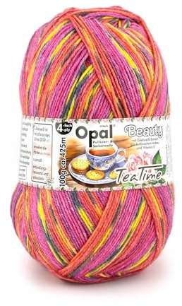 Opal Beauty TeaTime 4-fädige Sockenwolle, 75% Schurwolle/25% Polyamid, mit Edelweiß-Extrakt und Vitamin E, 100g/420m, (11510 Köstlichkeit)