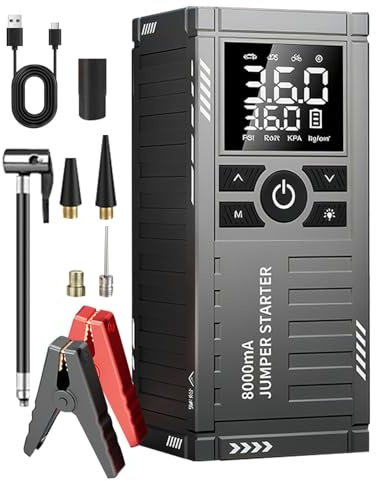 Car Battery Jump Starters Power Pack with Air Compressor Portable 4500A 20000mAh Car Battery Booster Jump Starter Multifunctional Jump Starter 5V/2A 150 PSI Air Compressor