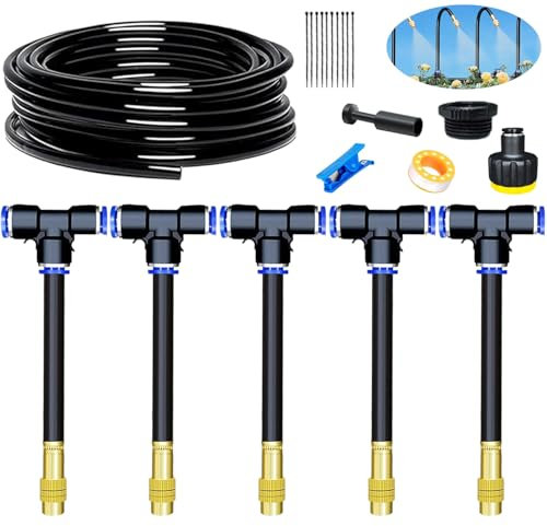 Kit de sistema de riego de 360°, 5 m sistema de riego para jardín de 360°, Kit de riego de nebulización de 360°, Kit riego por goteo automatico de 360°, para paisajes, flores y plantas de terraza