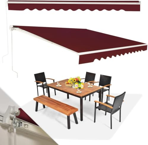 RELAX4LIFE Einziehbare Markise, Gelenkarmmarkise mit Handkurbel, Sonnenmarkise Winkel Längeinstellung(5-35°), Markise mit Wasserdichter Beschichtung, Balkonmarkise Sonnenschutz (4 x 2,5 m,Weinrot)