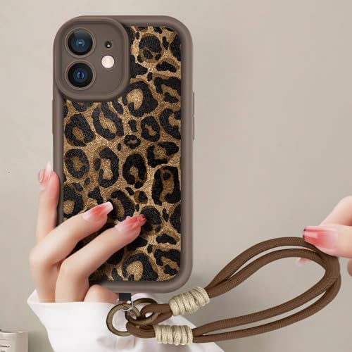 AICISINGN Handyhülle für iPhone 12 Mini Hülle mit Armband Schnur, Handykette Schutzhülle mit Aesthetic Leopard Muster mit Kordel zum Umhängen Cover Case für iPhone 12 Mini, 03