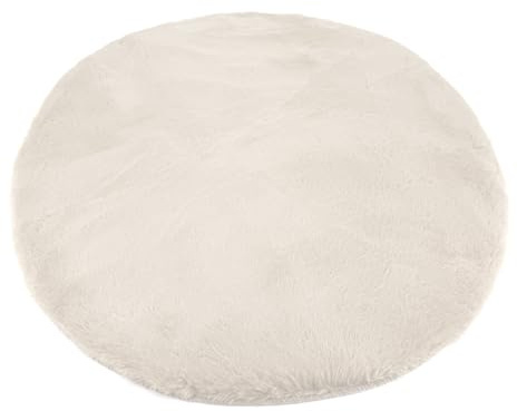 heimtexland Flauschiger Fellteppich Rabbit Hochflor Teppich Hasenfell-Imitat 90 cm rund Bettvorleger Schlafzimmer Deko-Fell Wohnzimmer Spielteppich Kinderzimmer Typ917 - Creme