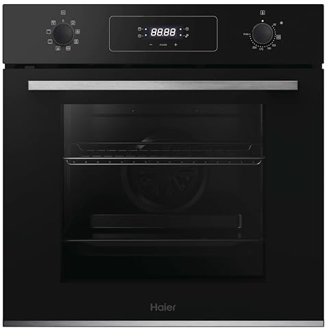 Haier HWOS2BFA2H4A - Horno Multifunción, Hidrolítico. Capacidad 70L, 1 Rejilla y 1 Bandeja Airfry. 9 Funciones, Display con LED Blanco, Guía Telescópica, 3 Cristales en puerta, Negro