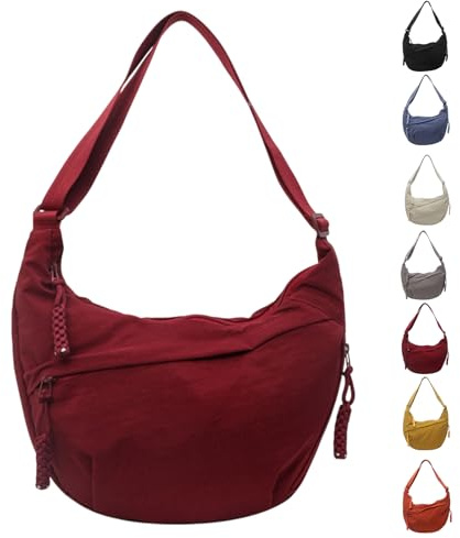 Borse A Tracolla A Mezzaluna Per Donna, Borse A Tracolla A Mezzaluna In Nylon Tinta Unita Alla Moda, Borsa A Tracolla Di Grande Capacità Per Viaggi E Lavoro (red)