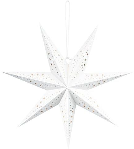 Kiiwah Stelle di Carta da Appendere, Bianco Pieghevole Decorazioni Carta Natale, 60cm Domestica Lanterna Paralume a Forma di Stella di Carte per Matrimonio, Compleanno, Natale, Festa