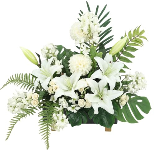 Centro Funerario De Lilium Blanco Artificial Arreglo Elegante y Duradero Para Panteón