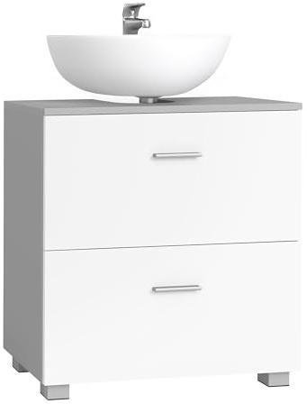 VASAGLE Waschbeckenunterschrank, 2 große Schubladen, 30 x 60 x 63,8 cm | Badezimmerschrank, hohe Füße, für Waschbecken ohne Säule, Taubengrau-wolkenweiß, CUSTOS Kollektion BBK520GD01