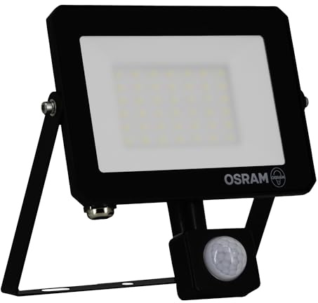 OSRAM Foco LED LUX moderno de 30 W, 2700 lm, 4000 K, para exterior, con sensor, IP65, aluminio negro, cristal esmerilado.