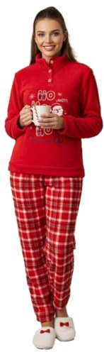 Viterbo Biancheria Pigiama Donna Invernale Rosso Natalizio Natale Christmas in Morbido Pile Coral - Set Pigiami da Notte Due Pezzi Pantaloni Lunghi Manica Lunga LWW00596 Idea Regalo di Natale