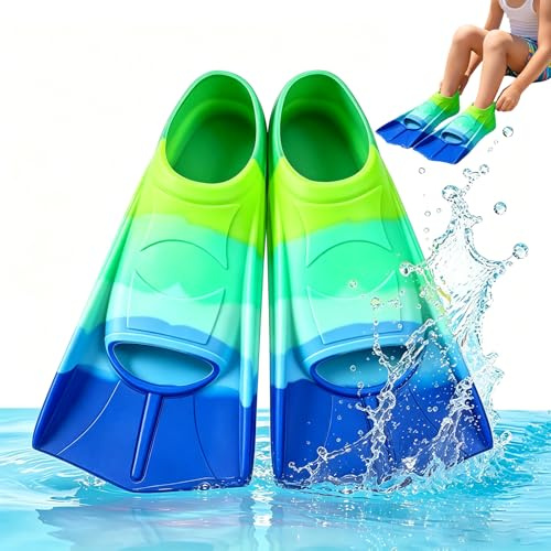 Schwimmflossen Kinder, 100% Silikon Schwimmflossen, Kurze Flossen Kinder, Silikon Schnorchelflossen, Kurzschwimmflossen für Training Schwimmtraining Freiwassertraining Schnorcheln