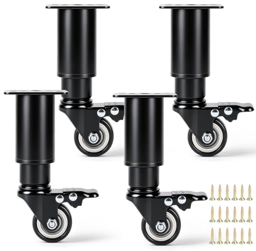 DBREAKS 4 Pcs 14-16cm Patas Regulables para Muebles con Ruedas 360°, Negro | Patas de Mesa de Metal Ajustables, Ruedas para con Frenos, para Muebles Armario Cama Sofas Mesa Escritorios Gabinet
