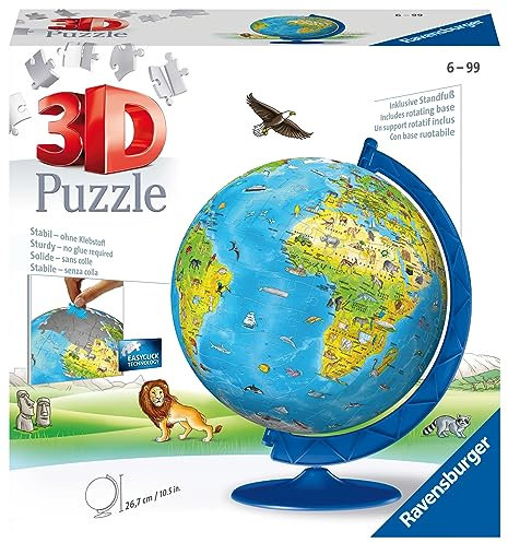 Ravensburger Children's World Globe 3D Jigsaw Puzzle for Kids age 6 Years Up - 180 Pieces - No Glue Required - Educational Gifts for Children, 26,7 x 22 x 26,7 cm