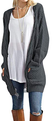 Traleubie Women's Open Front Long Sleeve Boho Boyfriend Knit Chunky Cardigan Sweater Dark Grey XL