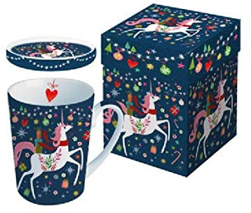 Tasse / Teebecher 'Happy Unicorn' mit Deckel in Geschenkbox