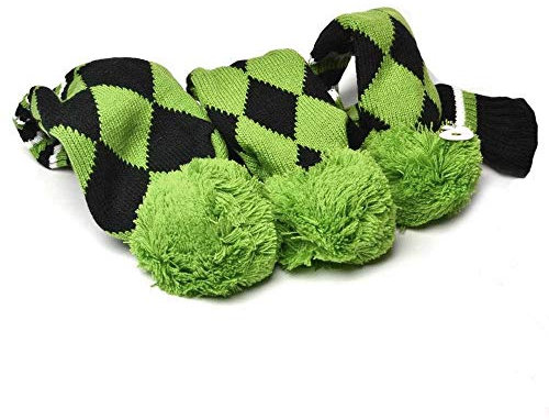 GOOACTION 3 x gestrickte Golfschlägerhauben 1–3–5 für Fahrer und Fairway-Hölzer mit langem Hals, Vintage-Argyle-Schwarz und Dunkelgrün, Pompom-Pom-Golfschläger-Set