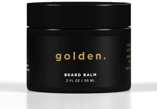 Golden Grooming Beard Balm - Tames Flyaways & Promotes Thicker Growth - Natural Styling Wax with Shea & Mango Butter - Relieves Beard Itch & Dandruff - Signature Fresh Scent, 2oz