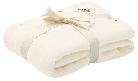 BIBS Muslin Swaddle Pucktücher, Wickeltuch, Decke für Neugeborene, Tragetuch, 100% Bio-Baumwolle, 120x120 cm, Ivory