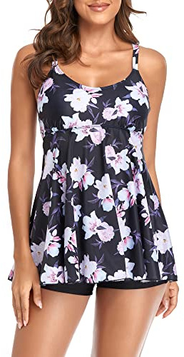 FLYILY Femme Tankini Maillot de Bain Bikini Set 2 Pièces Shorty avec Gilet Gaze sans Manches Beachwear Taille Grande(Z-WhiteFlower,L)