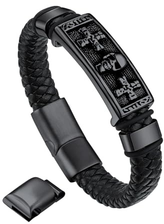 Bandmax Corda di Cera Bracciale Uomo, Cranio Modello Vintage Braccialetto Uomo, Nero Bracciali Uomo Accessori Punk Hip Hop Rock, Idee Regalo Compleanno Natale per Ragazzo