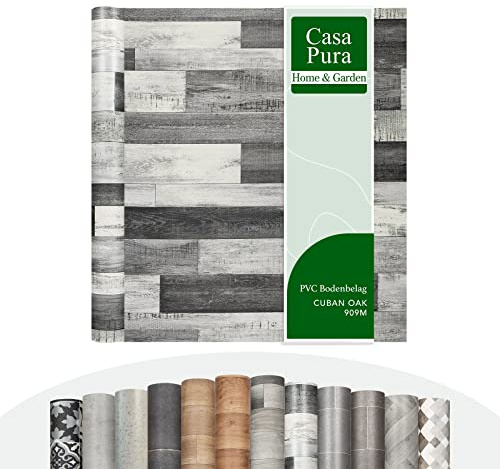 Vinyl Flooring Rolls by The Metre | Wood Effect, Tile Effect, Stone Effect PVC Flooring, Cushion Lino Floor Covering for Kitchen, Bathroom, Living Room (Cuban Oak 909M, 100 x 150 cm)