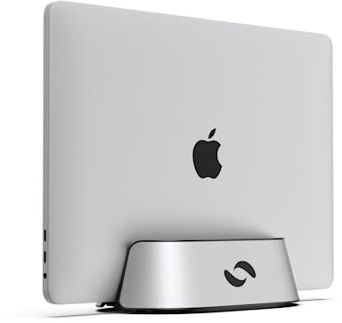 HumanCentric Vertical Laptop Stand in Silver Aluminum, Upright Adjustable Holder and Dock, Laptop Vertical Stand Fits MacBook Pro and Other Laptops .5 to 1.5, Clamshell Compatible