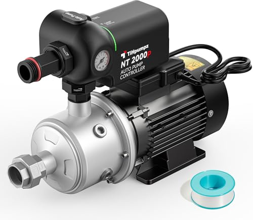 TiHpumpz Auto Water Pressure Booster Pump for Home. Multi-stage Centrifugal, High Pressure, Low Noise. 110VAC/60HZ, 2/3HP, 1HP, 1.5HP for Whole House, Residential Underground or Surface Water (CHB2-4)