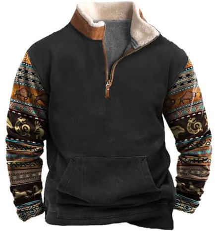 KONG JIMFAN Islandpullover Geschenk Mann Kleinigkeit Fitness Sweatshirt Herren Cap Cut Rentierpullover Herrenhemden Langarm Blaue Tunika Bluse Herren Langärmlige Tops(Black,M)