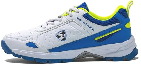 SG Club 6.0 Rubber Spikes Cricket Shoes|Lightweight & Durable Cricket Shoes|Rubber Spikes Sports Shoe for Unisex|Performance Sports Shoes|Rubber Sole, White/Royal Blue/Lime, 10 UK