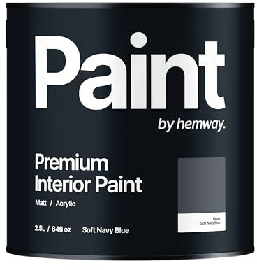 Hemway - Premium Interior Paint - Soft Navy Blue 2.5 L | Indoor Matt Finish, Acrylic & Water-Based Emulsion | Quick Dry & High Coverage for the Kitchen, Bathroom & Bedroom