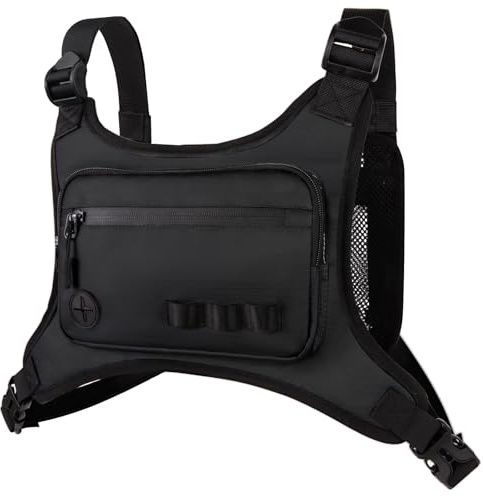 KINGSLONG Herren Brusttasche Leichte Taktische Sporttasche Schultertasche | Wasserdichte Laufrucksack mit Tasche Zusätzlichem Stauraum für Traning Laufen Radfahren Wandern Camping Schwarz