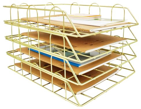 JIARI Schreibtisch-Organizer, stapelbar, Briefablage, Papier-Organizer, Metall-Schreibtisch-Organizer für Briefe/A4-Papieraufbewahrung, für Bürobedarf (Gold, 4 Stück)
