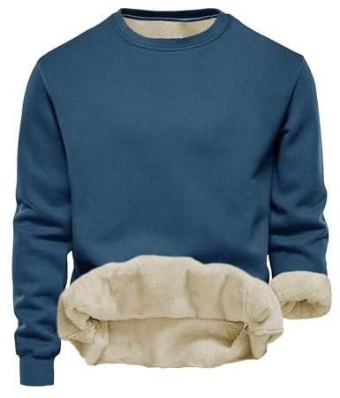 Tincini Herren Sweatshirt Winter Dickes Fleece Pullover Casual Rundhals Gefüttert Sweater Warm Langarm Pulli Winterpullover (Blau, XL)