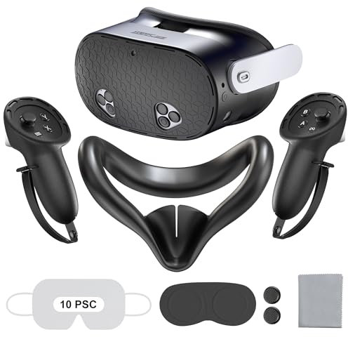 Silicone Cover Set Compatible with Meta Quest 3S Accessories, Silicone Face Cover, VR Shell Headset Cover, Touch Controller Grips,and Lens Protective Cover Accessories for Oculus Quest 3S