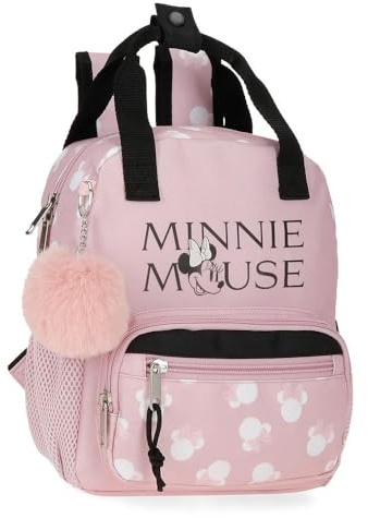 Disney Minnie Heads Zaino per bambini, zaino scolastico, realizzato in poliestere, tasche laterali, spalline larghe regolabili, maniglia superiore per appenderla, sistema magic Fix., Rosa, Taglia