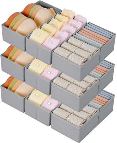 DIMJ Cajones Sistema de Organización de Cajones Organizador - Caja de Almacenamiento de Tela, Insertos de Cajones para Armarios, Armario Organizador para Ropa, 12, Gris Clásico