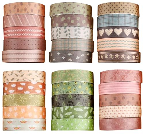 JSTHHTT 30 Rollos Cinta Adhesiva de Colores para Manualidades, Washi Tape Set, Washi Decorativa, para Bricolaje, DecoracióN de Fiestas, áLbumes de Recortes, DecoracióN de Regalos