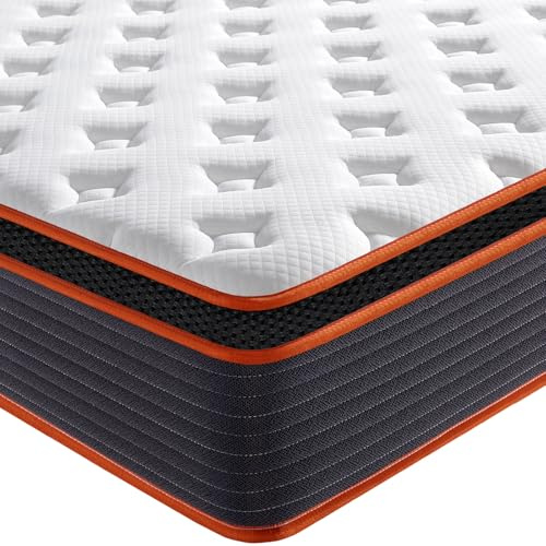 SEZMOONSI Double Mattress 4FT6, 10.6 Inch Deep Gel Memory Foam Medium Firm Mattress with Breathable Soft Fabric, Motion Isolated Individually Pocket Sprung Double Mattresses, 100 Night Home Trial