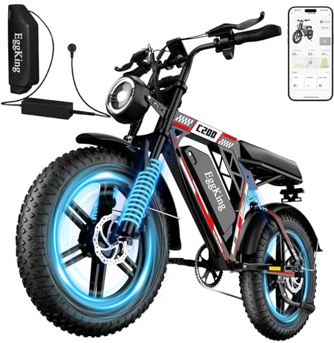 EGGKING Bicicletta Elettrica 20 x 4.0 Fat Tire, Doppia Sospensione e 7 Velocità Bici Elettrica, E-Bike per Adulti, Batteria Rimovibile 48V 17.5Ah, Display e Controllo APP
