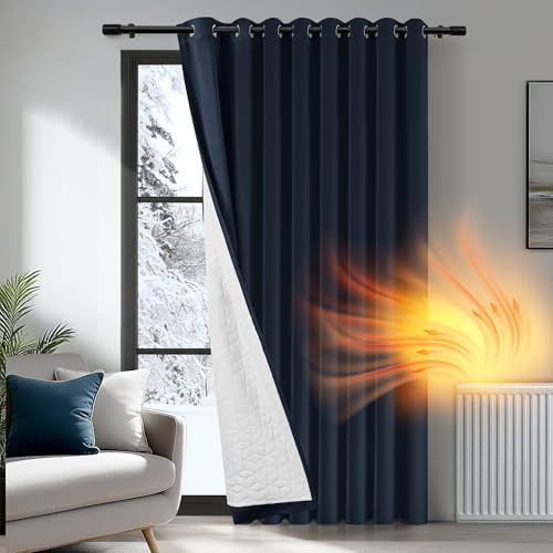 Deconovo Lot de 1 Rideau occultant, Opaque, avec Volants, Thermique, pour Chambre à Coucher, Salon, Isolation Thermique Dos Blanc, 280L X 160H cm (1 Panneaux) Bleu Marine