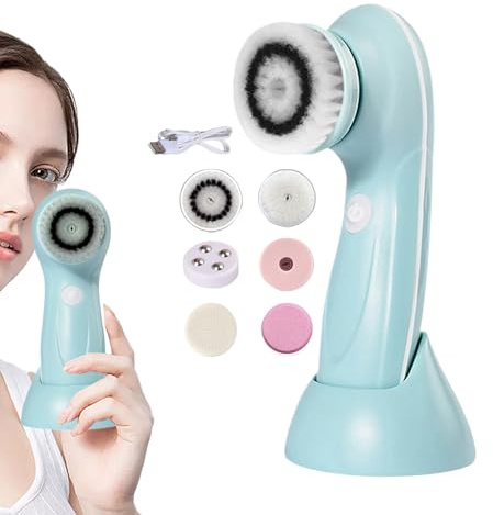 Hitburu Exfoliador Facial Eléctrico - Herramienta Exfoliante Facial Con 6 Cabezales De Cepillo - Dispositivo Recargable de Exfoliación y Masaje para Nariz Mejillas Barbilla y Frente