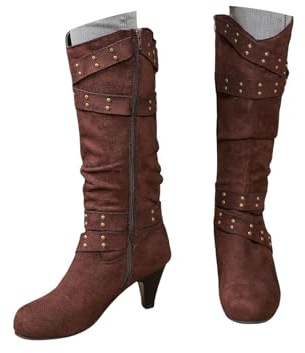 Qgtxf Cowboy stövlar för kvinnor mode rund tå kattunge häl stövel mocka cowgirl stövlar med nitar vinterskor, Brun, 39.5 EU