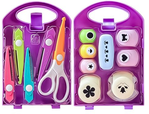 Creative Kids DIY Puncher Craft Set, Craft Hole Punch Shapes Set, Star Flower Maker Children's Manual Large Printing Punching Machine for Paper Crafting Scrapbooking (Purple B 2set)