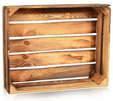 CHICCIE Geflammte Obstkiste - 50x40x15cm Holzkiste Weinkiste Apfelkiste Dekokiste