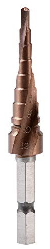 KATUR Broca escalonada de 4 a 12 mm, 9 tamaños de escalones, dos grandes flautas en espiral, vástago hexagonal de 1/4 pulgadas para cortar agujeros en metal, madera y plástico (4 a 12 mm)